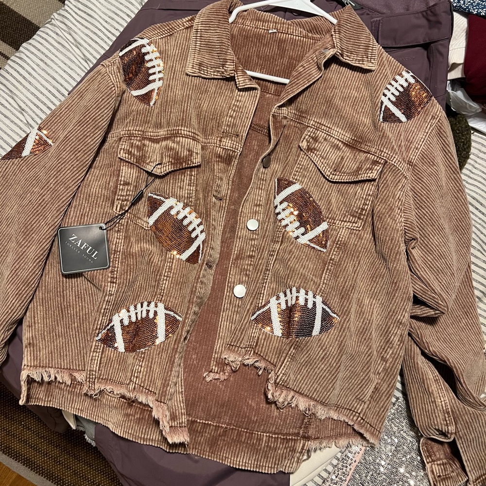 Corduroy cropped sequin football jacket